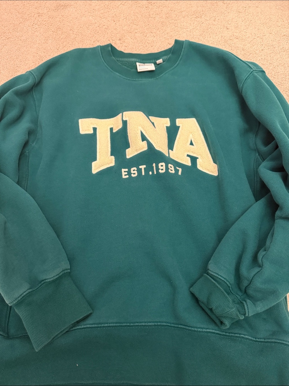 TNA Men’s Teal Crewneck Sweatshirt with Cream Lettering